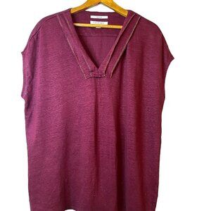 TRENERY Linen V-Neck Short Sleeve Gold Metallic Detail  Career Boho Women's M